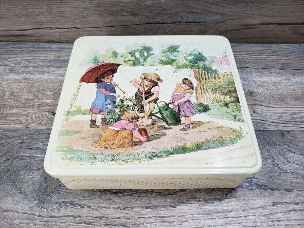 Vintage Massilly France Tin Box Children Gardening French Decor Storage